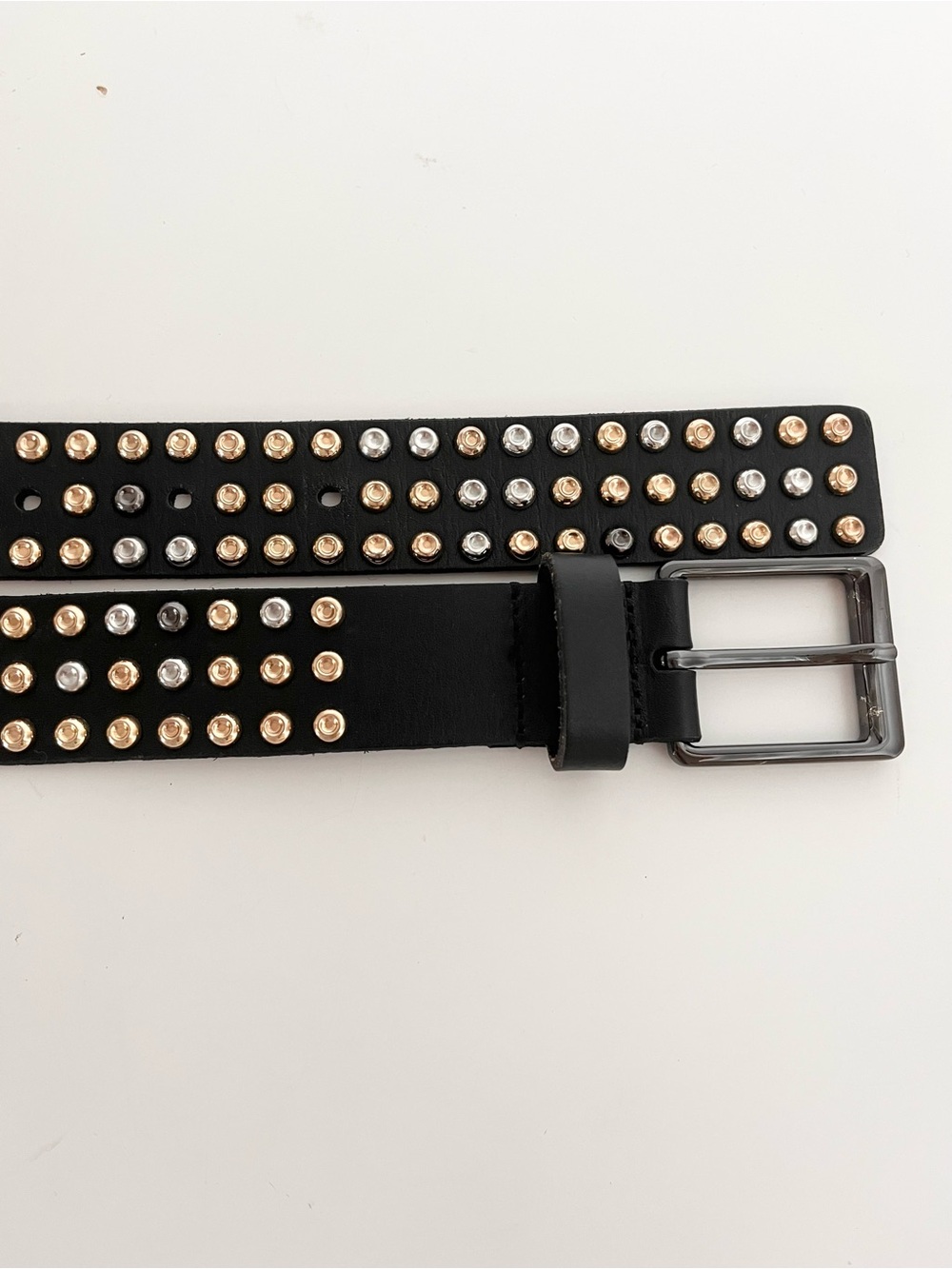 PRISTINE CAbi Studded Leather Belt Black & Sparkle Mixed Metal Studs XL - Picture 8 of 16